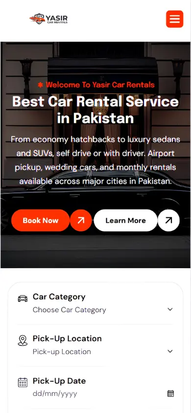Yasir Car Rentals mobile website