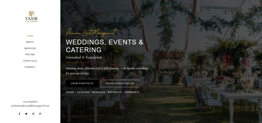 Yasir Event Planners website screenshot